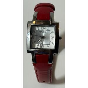 Kenneth Cole Reaction Women’s Red Leather Strap Square Watch – Silver Dial